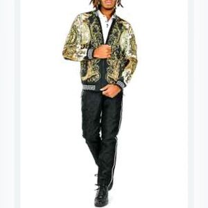 NWOT-Barabas Reversible, Black and Gold Paisley Jacket and matching velour pants